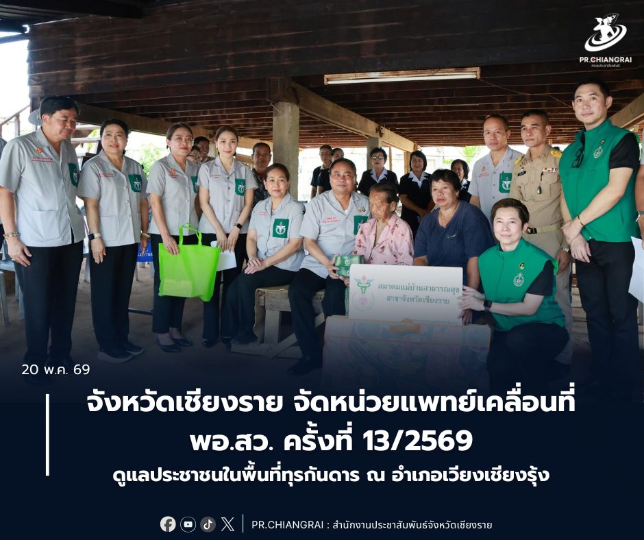 จังหวัดเชียงราย จัดหน่วยแพทย์เคลื่อนที่ พอ.สว. ครั้งที่ 13/2569 ดูแลประชาชนในพื้นที่ทุรกันดาร ณ อำเภอเวียงเชียงรุ้ง
