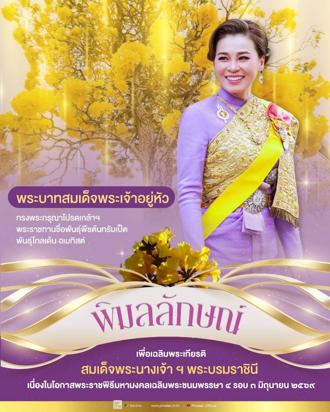 พระบาทสมเด็จพระเจ้าอยู่หัว ทรงพระกรุณาโปรดเกล้าโปรดกระหม่อม พระราชทานชื่อพันธุ์พืช ต้นทรัมเป็ต พันธุ์โกลเด้น อเมทิสต์ (Golden Amethyst) 