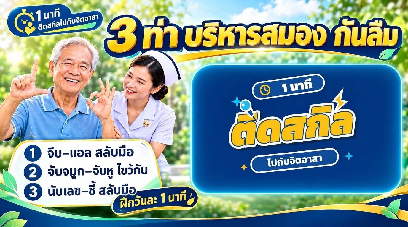 1 นาที ติดสกิลไปกับจิตอาสา | 3 ท่าบริหารสมอง ฝึกง่าย ๆ กันลืม
